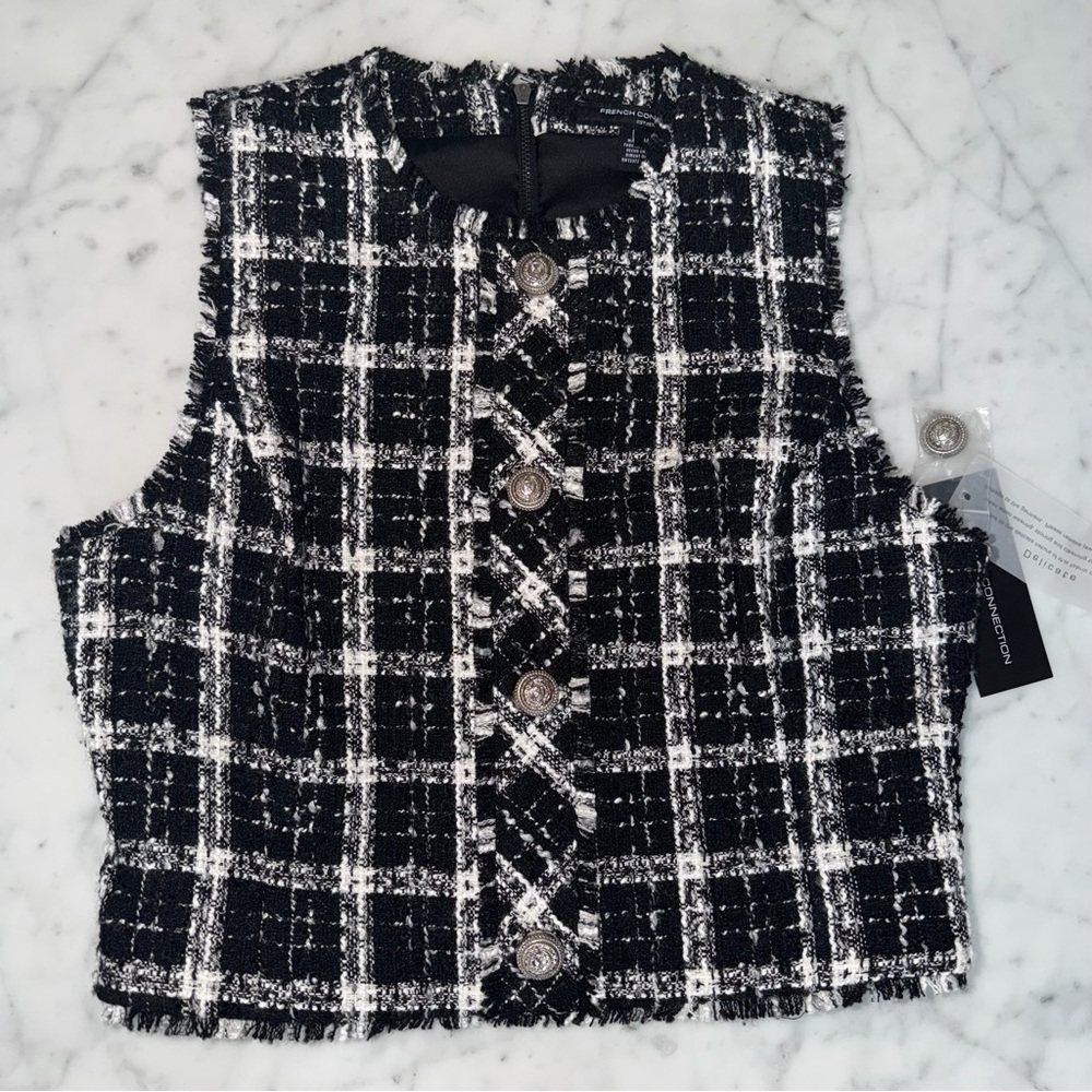 French Connection Windowpane Tweed Vest Top - NWT - Picture 3 of 7